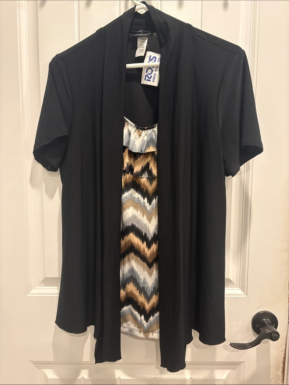 Perseption Black Short-Sleeve Layered Top with Chevron Insert